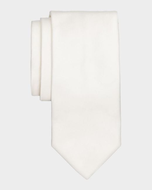 Canali White Apos;S Solid Satin Silk Tie for men