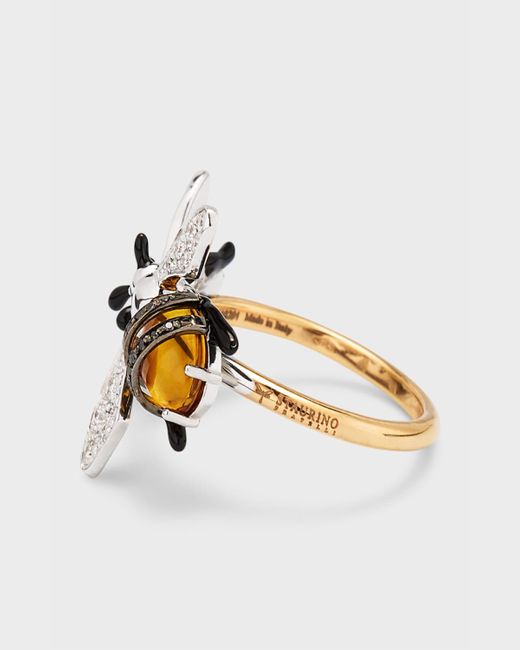 Staurino White Bee Ring With Diamonds And Citrine, Size 7.25