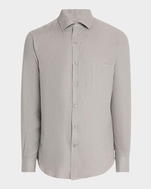 Loro Piana Blue Andre Long-Sleeve Linen Shirt for men