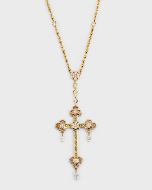 Buddha Mama Metallic 20k Yellow Gold Rosary Cross Pendant Necklace