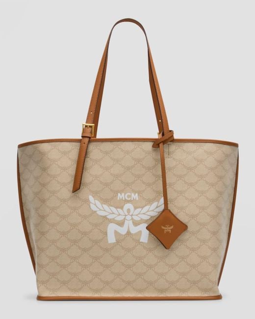 MCM Natural Lauretos Monogram Canvas Shopper Tote Bag