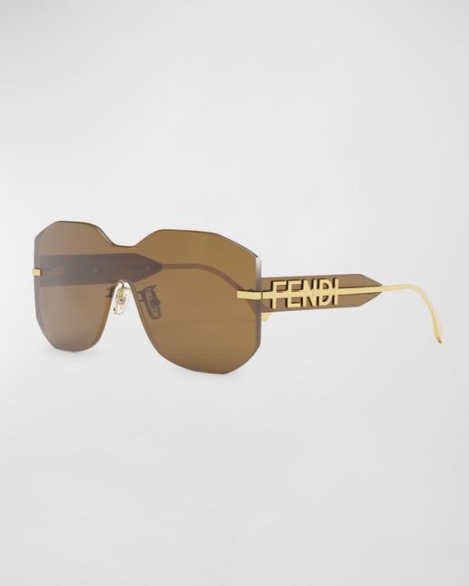 Fendi White Rectangular Metal Shield Sunglasses