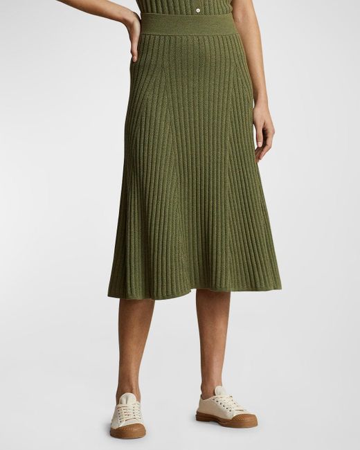 Polo Ralph Lauren Green Merino Wool A-Line Skirt