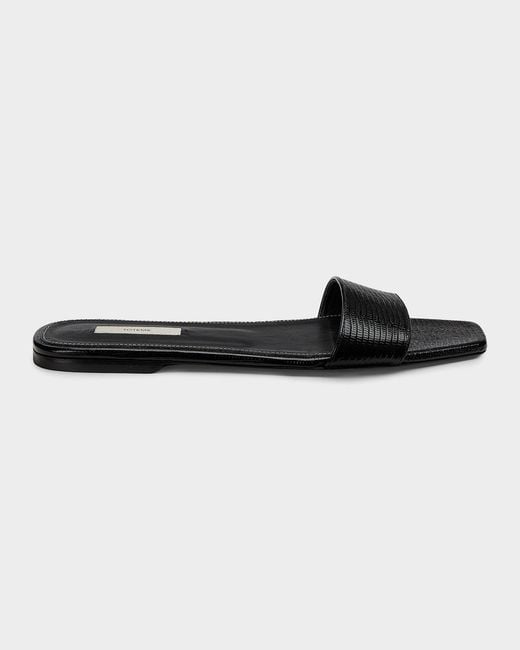 Totême Black Lizard-Embossed Leather Flat Sandals