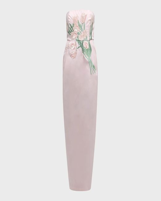 BERNADETTE White Lena Sequin Bouquet Embroidered Strapless Maxi Dress