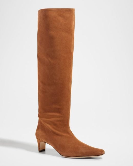 Staud Brown Wally Suede Patchwork Tall Boots