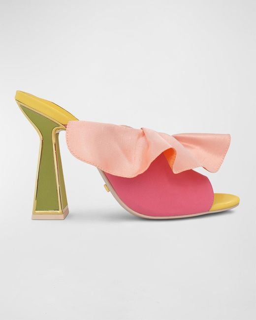 Kat Maconie Desiree Ruffled Colorblock Mule Sandals in Pink Lyst
