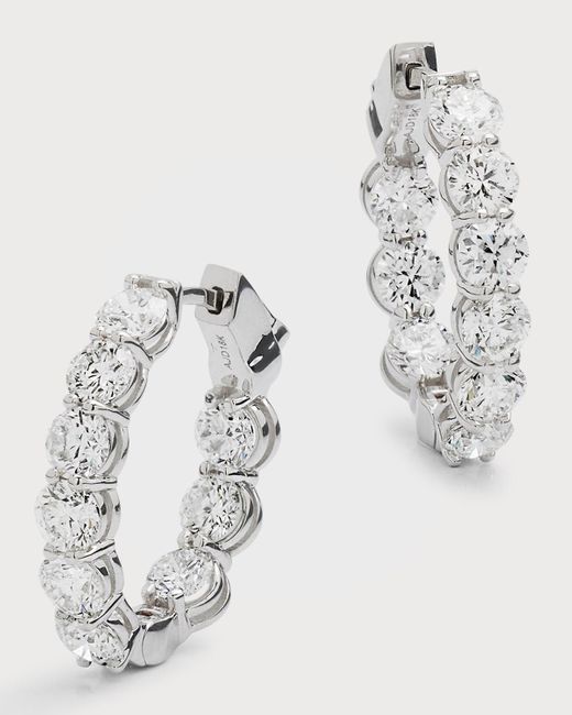 Neiman Marcus Metallic 18k White Gold Gh/si Diamond Oval-shaped Hoop Earrings, 0.75"l