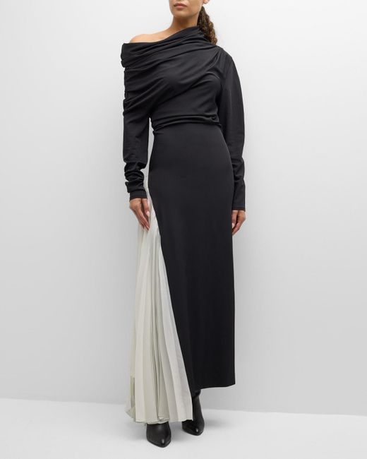 A.W.A.K.E. MODE Black Asymmetric Long-sleeve Maxi Dress