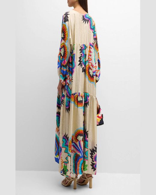 Rianna + Nina Blue Minu Abstract Jacquard Silk Maxi Dress