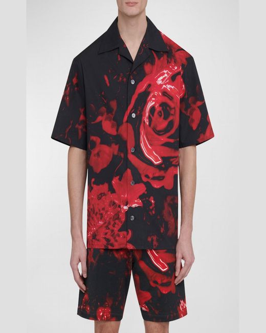 Alexander McQueen Red Floral Wax Seal Print Camp Shirt for men