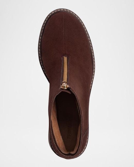 Bernardo Brown Tess Suede Zip-Front Booties