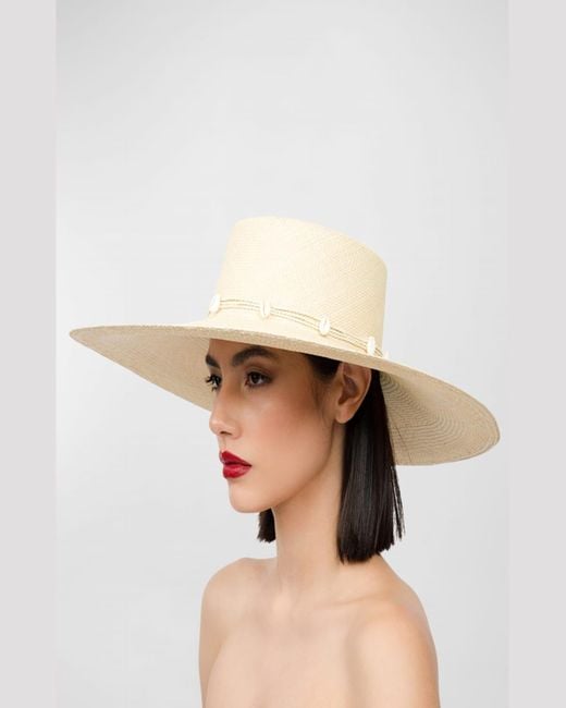 Sensi Studio Natural Cordovan Straw Large Brim Hat With Shells