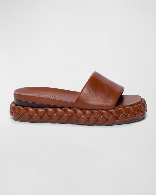 Bernardo Brown Leather Low-wedge Slide Sandals