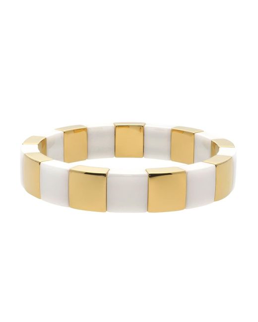 ’ROBERTO DEMEGLIO Metallic Aura Square White Ceramic & 18k White Gold Overlay Stretch Bracelet
