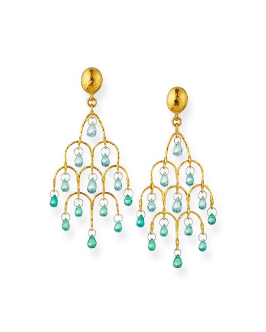 Gurhan White 22k Gold Delicate Dew Emerald Chandelier Earrings