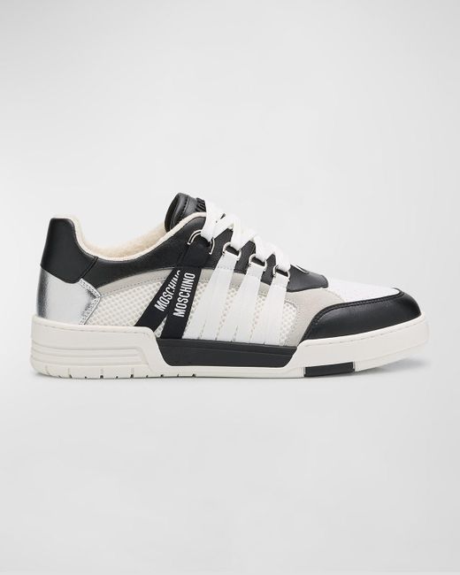 Moschino White Streetball Mesh And Leather Low-Top Sneakers for men