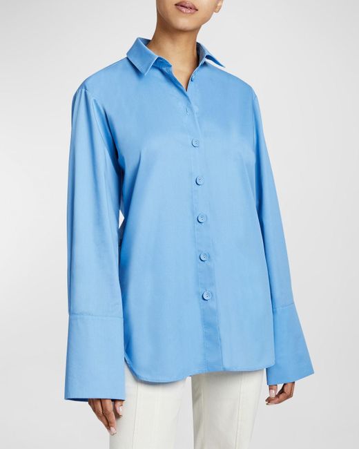 Santorelli Blue Trina Button-Down Cotton Poplin Shirt