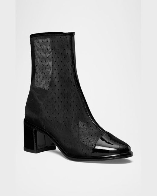 Tory Burch Black Polka-Dot Mesh Cap-Toe Ankle Boots
