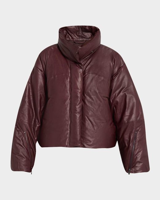 Twp Purple Leather Raglan Puffer Jacket