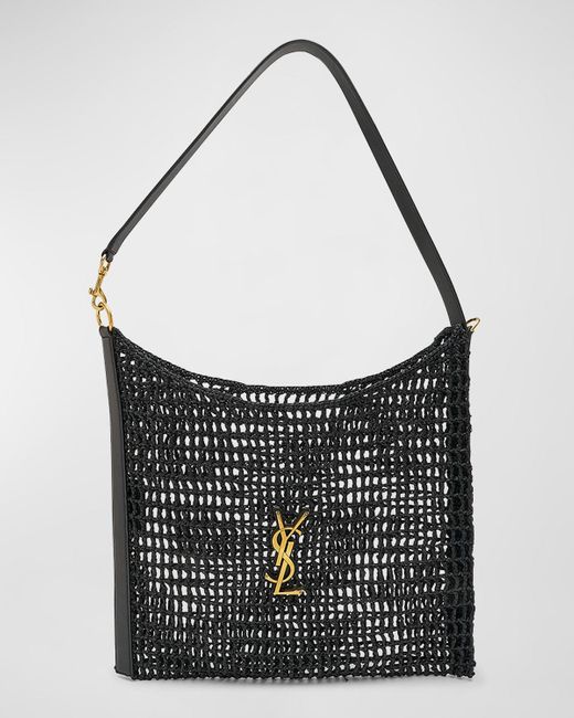 Saint Laurent Black Netting Ysl Raffia Shopping Tote Bag