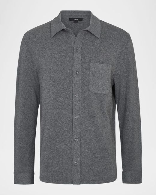 Vince Gray Knit Cotton-Blend Button-Down Shirt for men