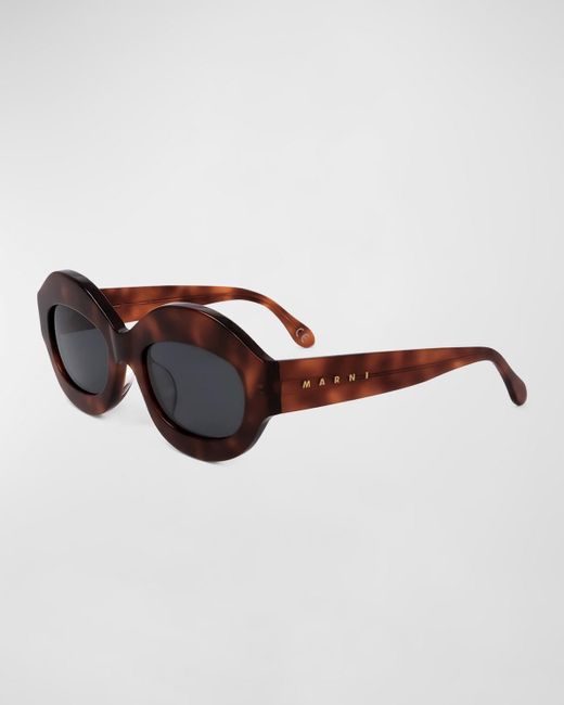Marni Brown Logo Acetate Oval Sunglasses