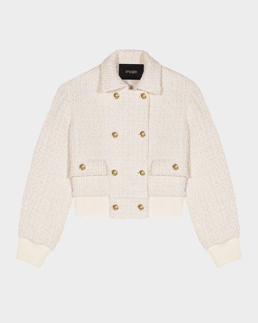 Maje Natural Badeira Tweed-Effect Cropped Jacket