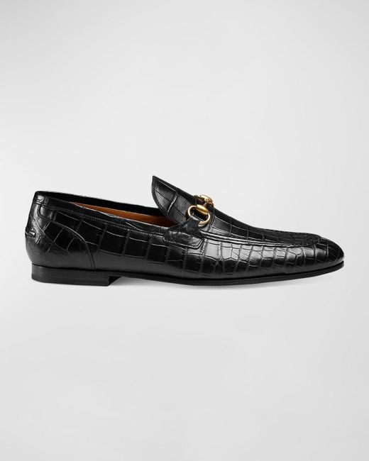 Gucci Black Jordaan Crocodile Loafers for men