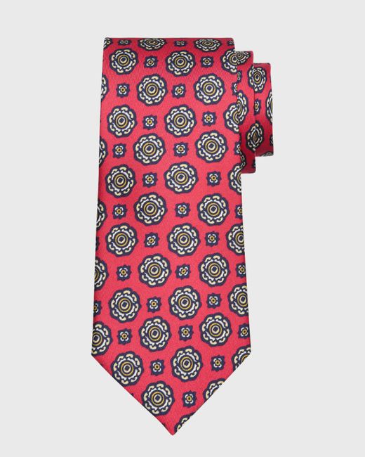Charvet Red Silk Medallion-Print Tie for men