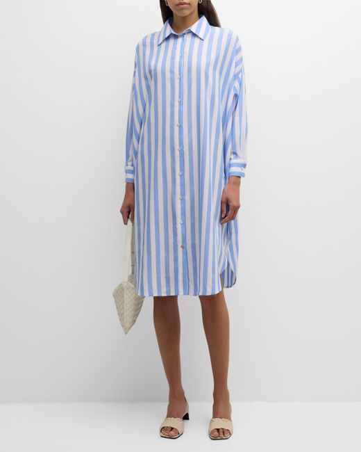 Misook Blue Striped Woven Oversized Midi Shirtdress