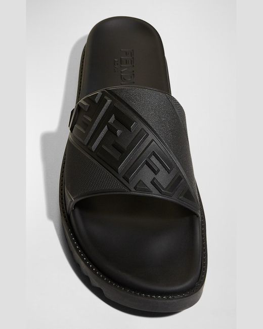 Fendi Black Ff Logo Slide Sandals for men