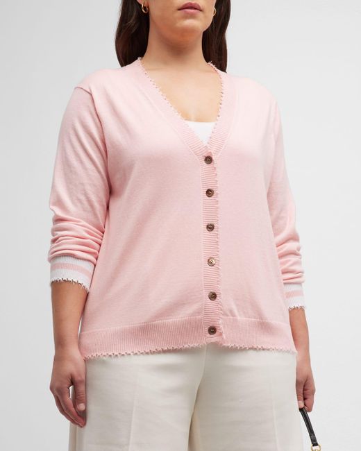 Minnie Rose Plus Pink Plus Size Frayed-edge Cotton-cashmere Cardigan