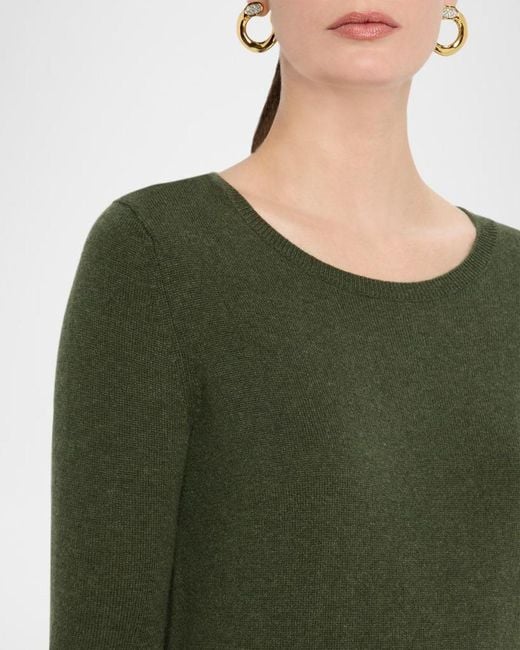 Neiman Marcus Green Cashmere Basic Crewneck Top