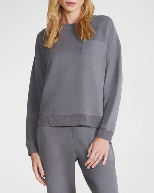 Barefoot Dreams Gray Malibu Collection Brushed Fleece Pullover
