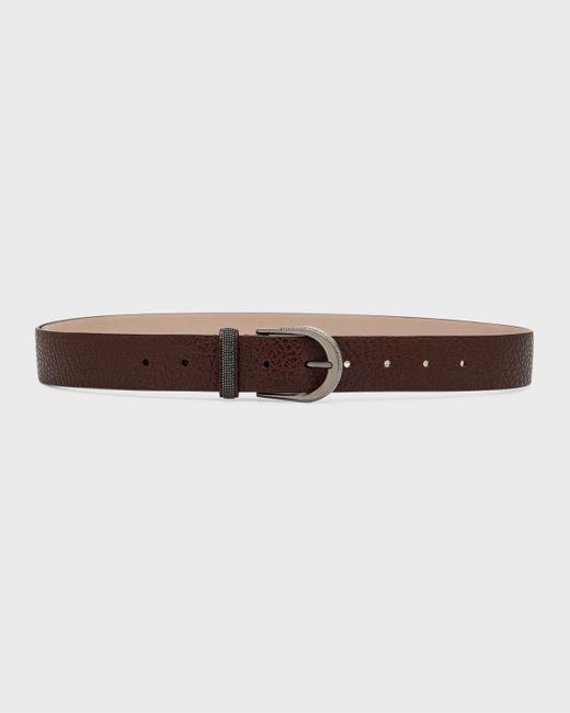 Brunello Cucinelli Brown Monili-Loop Textured Pebble Leather Belt
