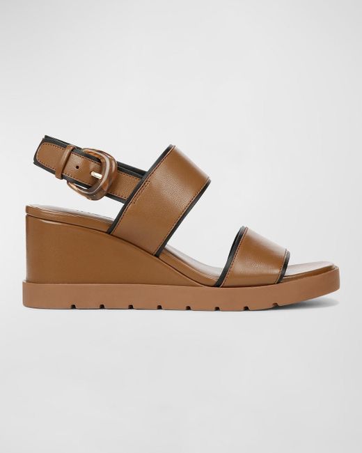 Vince Brown Roma Leather Wedge Slingback Sandals