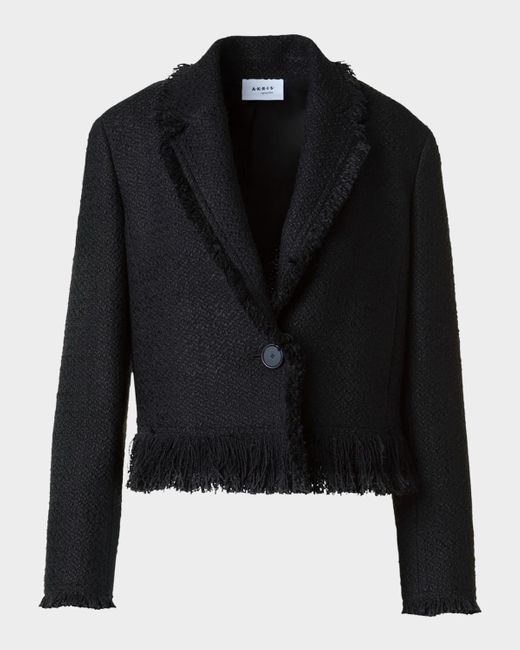 Akris Punto Black Fringed Boucle Tweed Crop Jacket