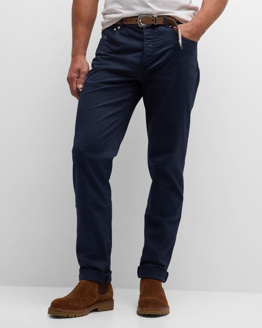 Brunello Cucinelli Blue Cotton-stretch 5-pocket Pants for men
