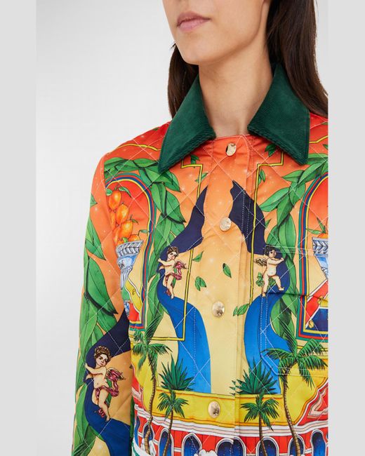 Casablancabrand Multicolor Corduroy-Collar Quilted Crop Jacket