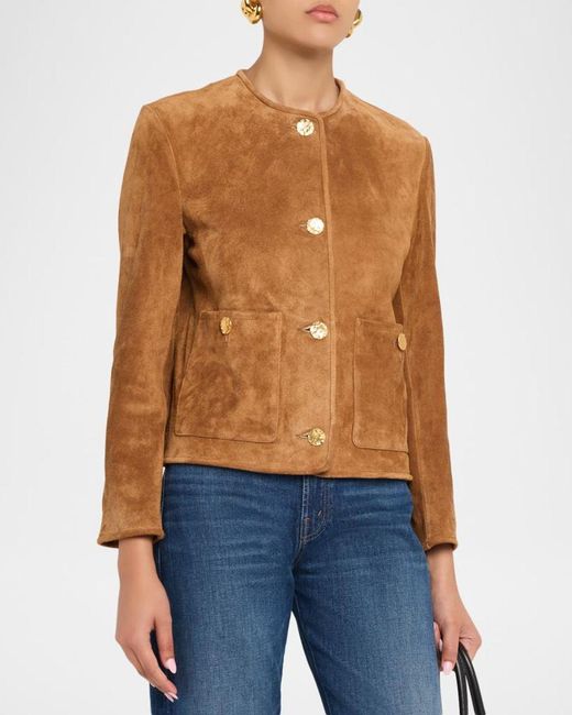 Arma Brown Sogno Button-Front Gritty Suede Jacket