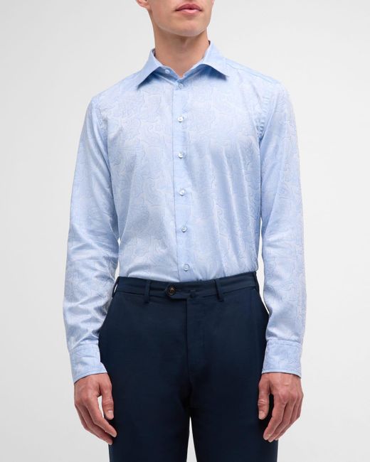 Etro Blue Tonal Jacquard Dress Shirt for men