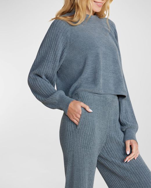 Barefoot Dreams Blue Cozychic Ultra Lite Ribbed Mock-Neck Pullover