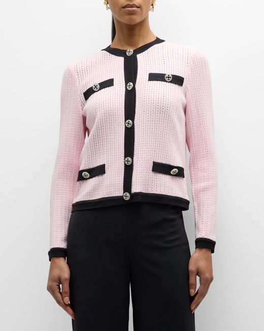 Misook Pink Recycled Pointelle Knit Button-Down Jacket
