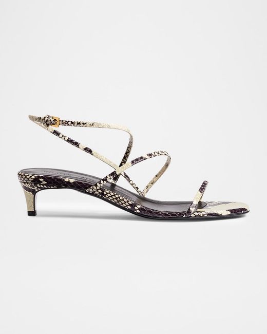 Khaite Metallic Strappy Python-Embossed Kitten Sandals