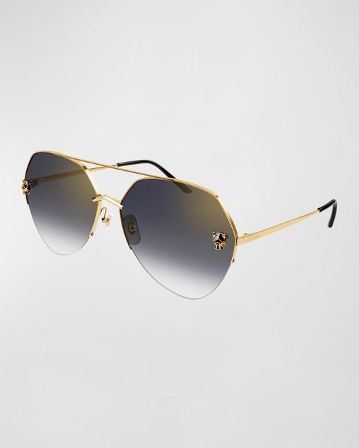 Cartier Blue Panther Rounded Geometric Metal Sunglasses