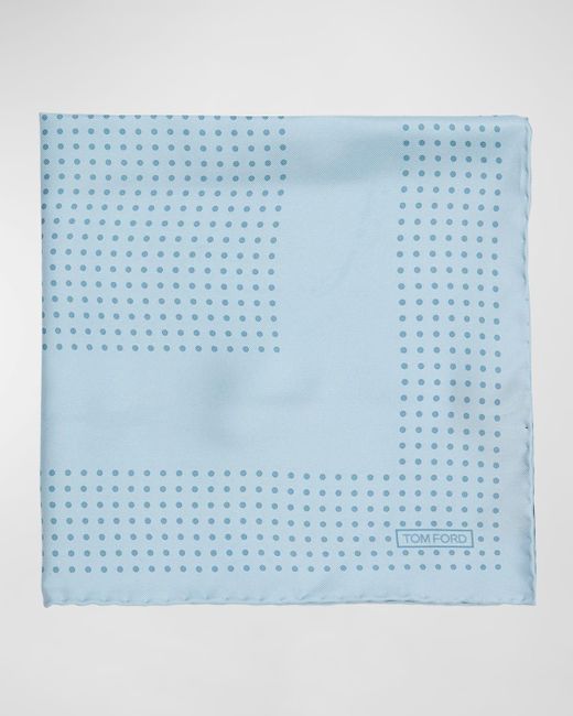 Tom Ford Blue Mulberry Silk Polka Dot-Print Pocket Square for men