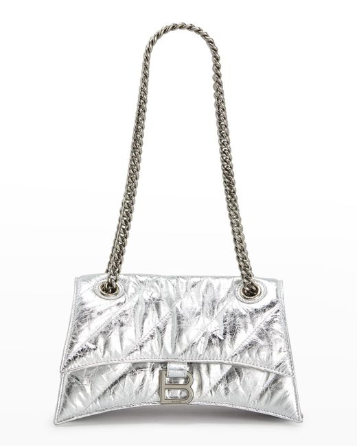 Balenciaga White Crush Small Quilted Metallic Chain Shoulder Bag