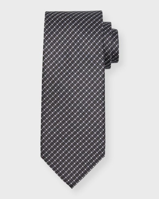 Brioni Gray Grid And Circle Silk Tie for men
