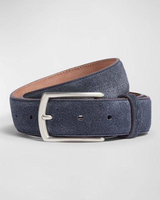 Zegna Blue Triple Stitch Leather Belt for men